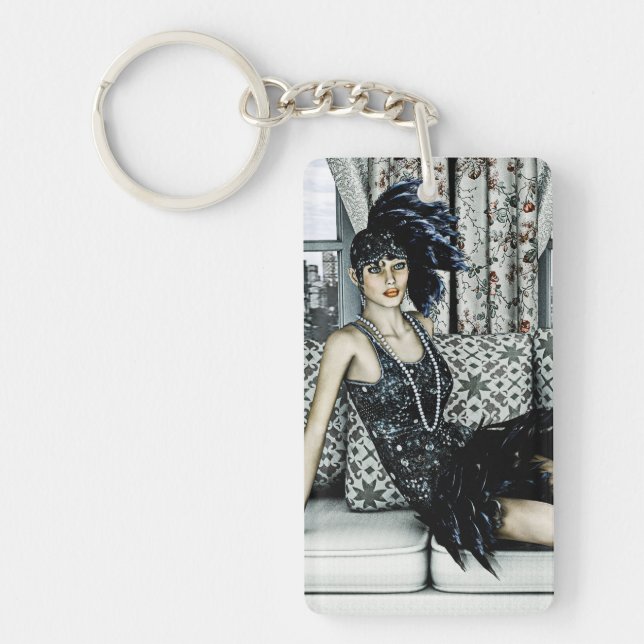Porte-clefs Illustration d'art de mode de flapper des années 2 (Devant)