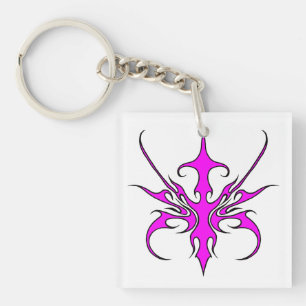 Porte-clefs Illustration d'art linéaire tribal rose et noir fé