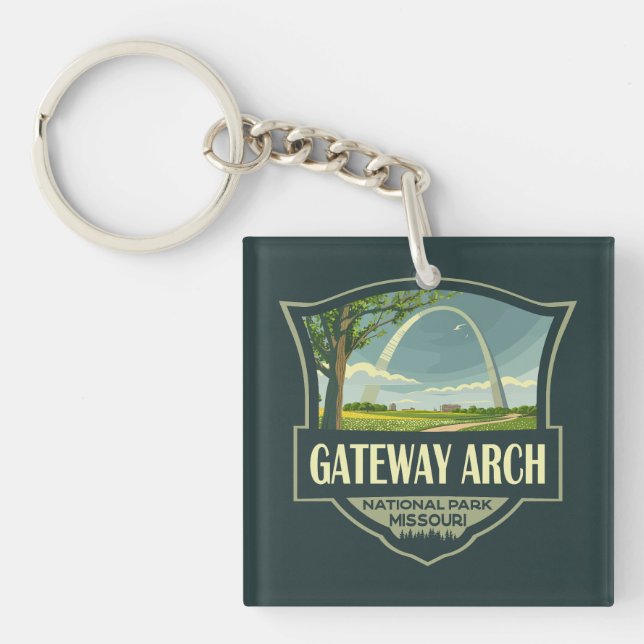 Porte-clefs Illustration d'art rétro du parc national de Gatew (Devant)