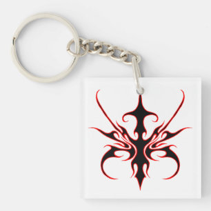 Porte-clefs Illustration d'art tribal noir et rouge féroce en