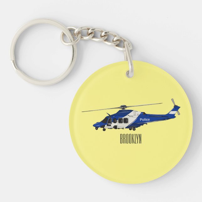 Porte-clefs Illustration de bande dessinée d'hélicoptère de po (Devant)