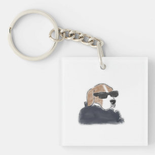 Porte-clefs Illustration de Beagle Cool Chien portant des Lune
