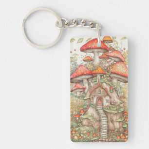 Porte-clefs Illustration de cabane de champignon créative et c