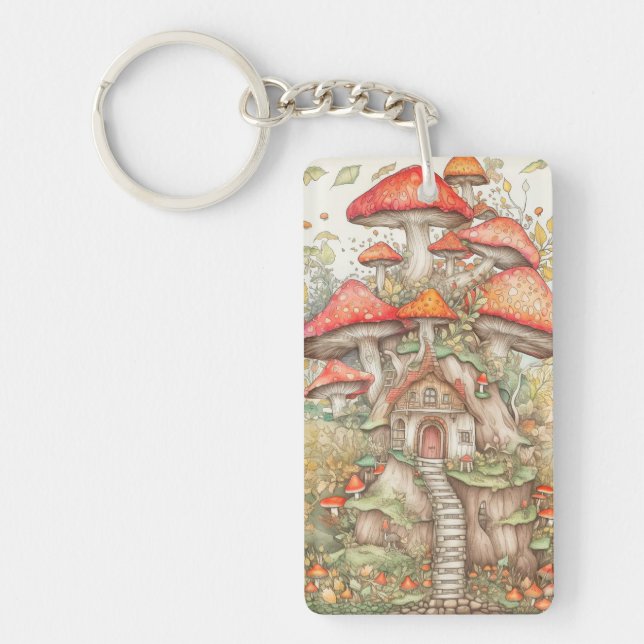Porte-clefs Illustration de cabane de champignon créative et c (Devant)