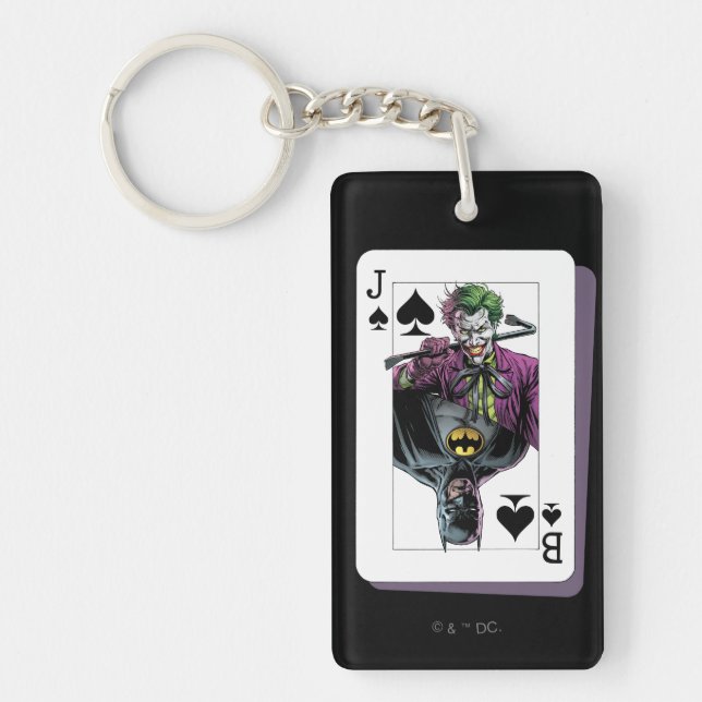 Porte-clefs Illustration de carte à jouer Joker et Batman Piqu (Devant)