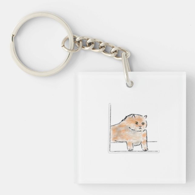 Porte-clefs Illustration de chat mignonne à l'aquarelle (Devant)