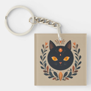 Porte-clefs Illustration de chat noir aux yeux vibrants