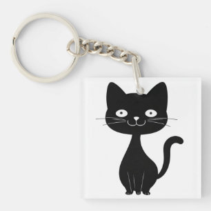 Porte-clefs Illustration de chat noir minimaliste de dessin an