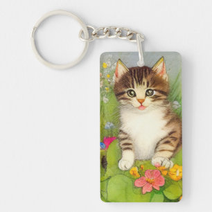 Porte-clefs Illustration de chat souriant vintage