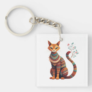Porte-clefs Illustration de chat tribal bohème Design d'art fo