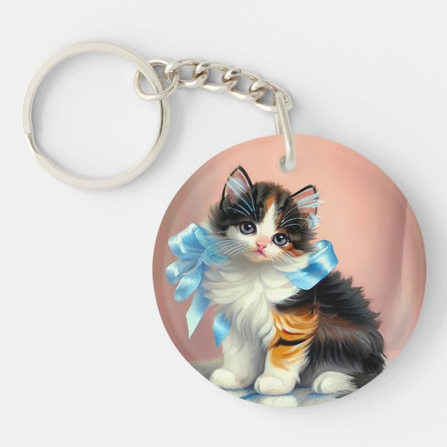Porte-clefs Illustration de chaton calico vintage (Devant)