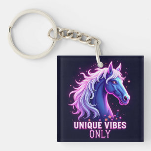 Porte-clefs Illustration de cheval néon vibrant avec texte uni