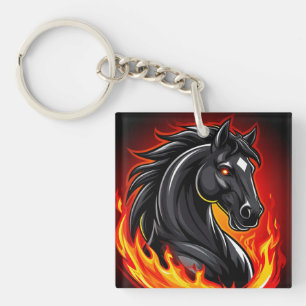 Porte-clefs Illustration de cheval noir ardent aux yeux brilla