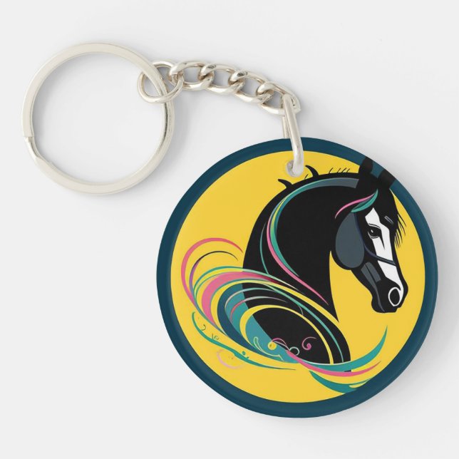 Porte-clefs Illustration de cheval noir en dessin animé (Devant)