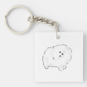 Porte-clefs Illustration de chien Bichon Poméranien blanc mign
