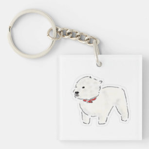 Porte-clefs Illustration de chien blanc mignon portant un coll