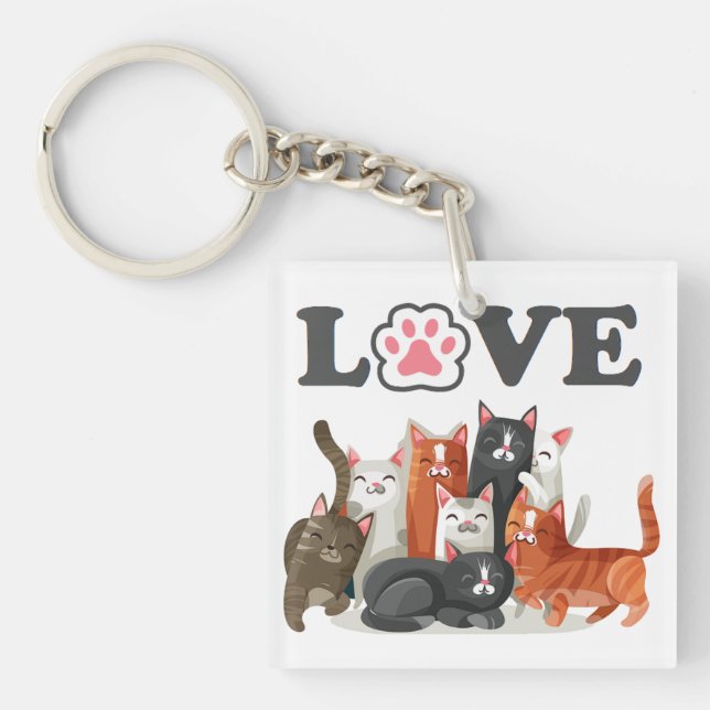 Porte-clefs Illustration de Clowder of Cats avec LOVE Photo (Devant)