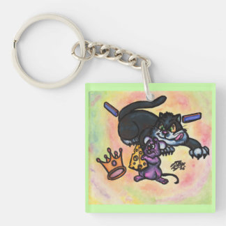 Porte-clefs Illustration de dessin animé chat souris fromage c