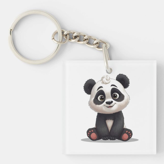 Porte-clefs Illustration de dessin animé d'ours panda assis (Devant)