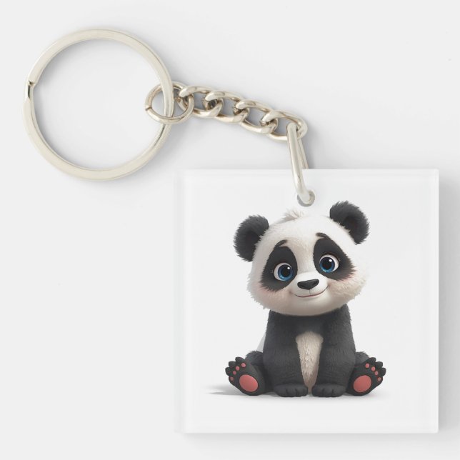 Porte-clefs Illustration de dessin animé d'ours panda assis (Devant)