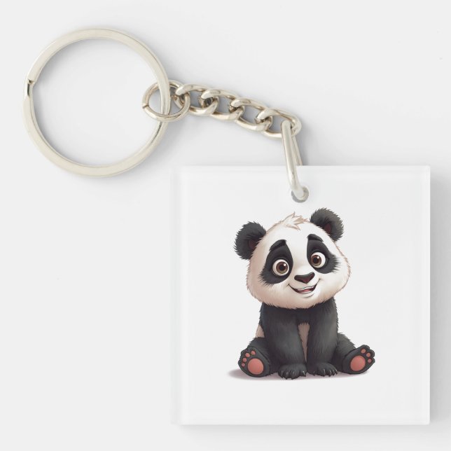 Porte-clefs Illustration de dessin animé d'ours panda assis (Devant)