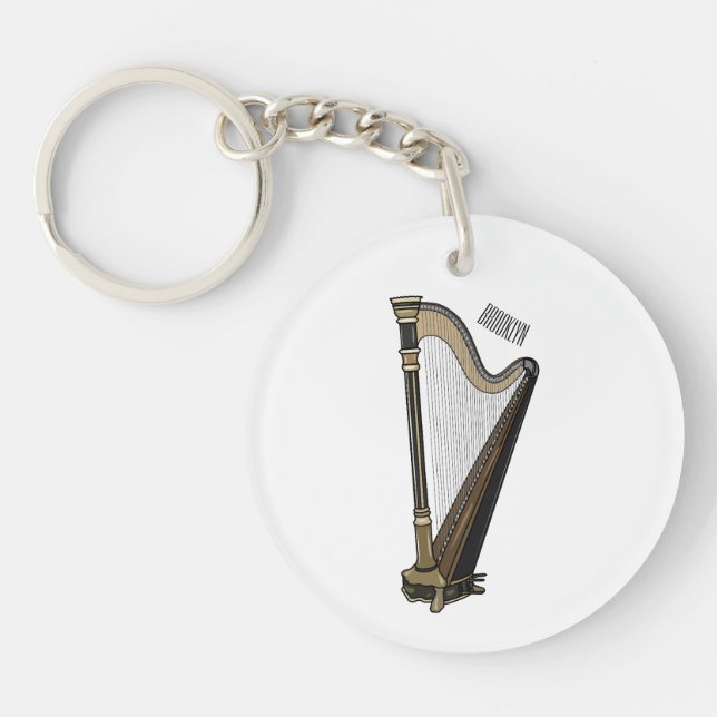 Porte-clefs Illustration de dessin animé sur la harpe (Devant)