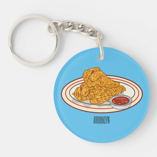 Porte-clefs Illustration de dessin animé sur le poulet frit (Devant)