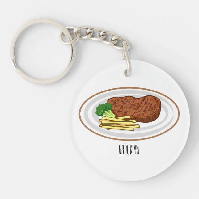 Porte-clefs Illustration de dessin de steak (Devant)