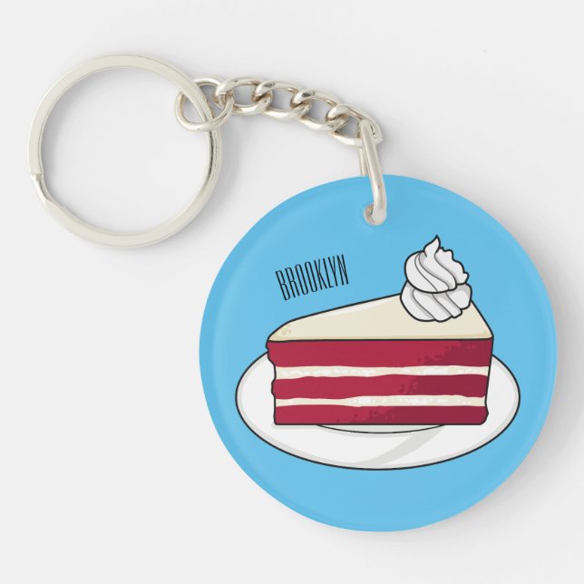 Porte-clefs Illustration de gâteau en velours rouge (Devant)