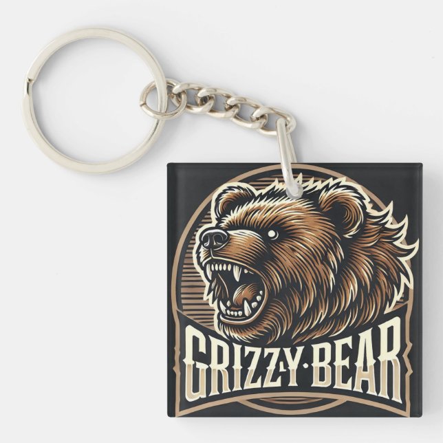 Porte-clefs Illustration de grizzly ours féroce (Devant)