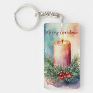 Porte-clefs Illustration de la bougie de Noël de l'aquarelle