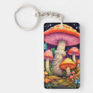 Porte-clefs Illustration de la forêt de champignons sauvages