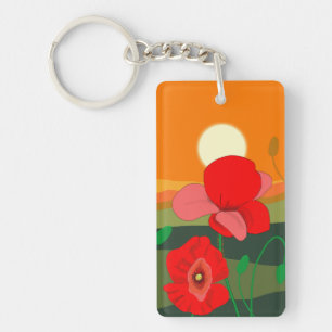 Porte-clefs Illustration de la prairie à pavot rouge au couche