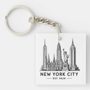 Porte-clefs Illustration de la skyline de NYC avec la Statue d