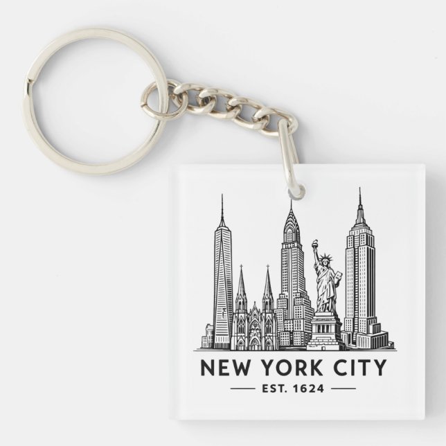 Porte-clefs Illustration de la skyline de NYC avec la Statue d (Devant)