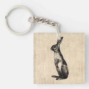 Porte-clefs Illustration de lapin Vintage vieux lapin