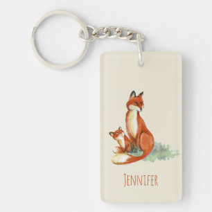 Porte-clefs Illustration de l'aquarelle Momma Fox et Baby