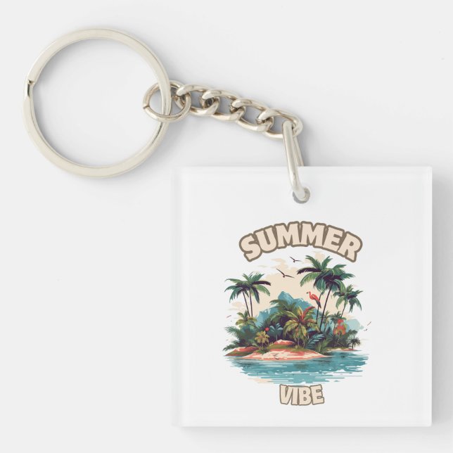 Porte-clefs Illustration de l'île tropicale Vibe été (Devant)