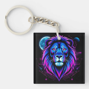 Porte-clefs Illustration de Lion Néon avec Formes Géométriques