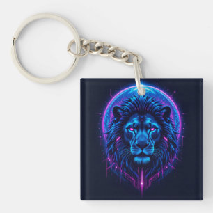 Porte-clefs Illustration de Lion Néon avec Formes Géométriques