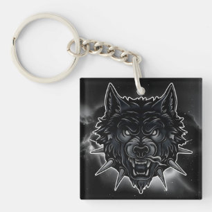 Porte-clefs Illustration de loup féroce avec collier à pointes