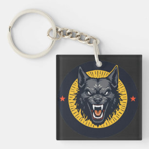 Porte-clefs Illustration de loup féroce avec design circulaire