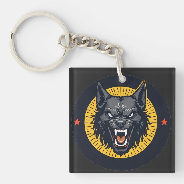 Porte-clefs Illustration de loup féroce avec design circulaire (Devant)