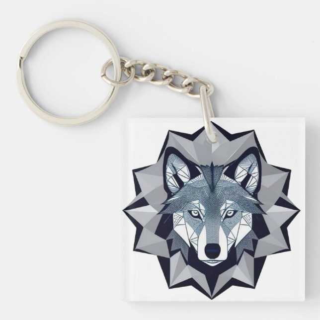 Porte-clefs Illustration de loup géométrique (Devant)
