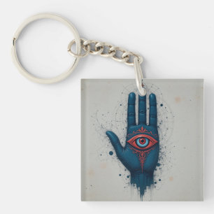 Porte-clefs Illustration de main mystique avec œil rouge