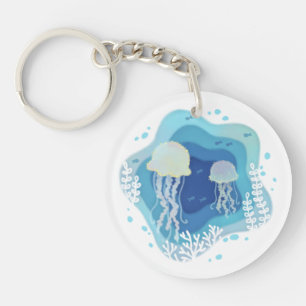 Porte-clefs Illustration de méduses dans l'art du papier océan