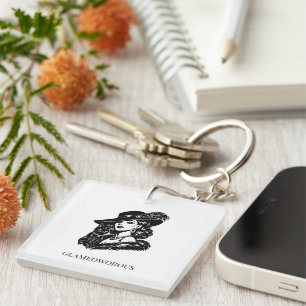 Porte-clefs Illustration de mode Femme Glamour avec Chat