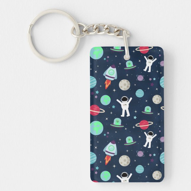 Porte-clefs illustration de motif spatial (Devant)
