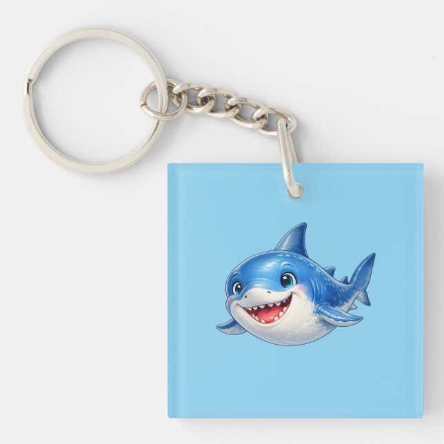 Porte-clefs Illustration de requin mignon aux grands yeux Anim (Devant)