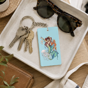 Porte-clefs Illustration de sirène de fantasy sarcelle vibrant